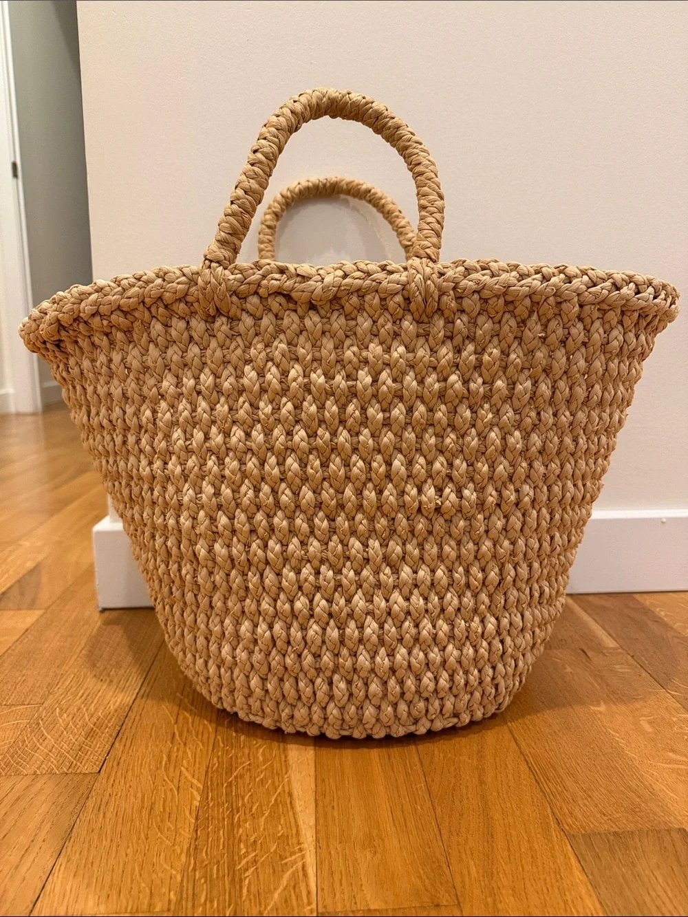 Woven Straw Tote Bag - Natural Tan - Picture 1 of 3